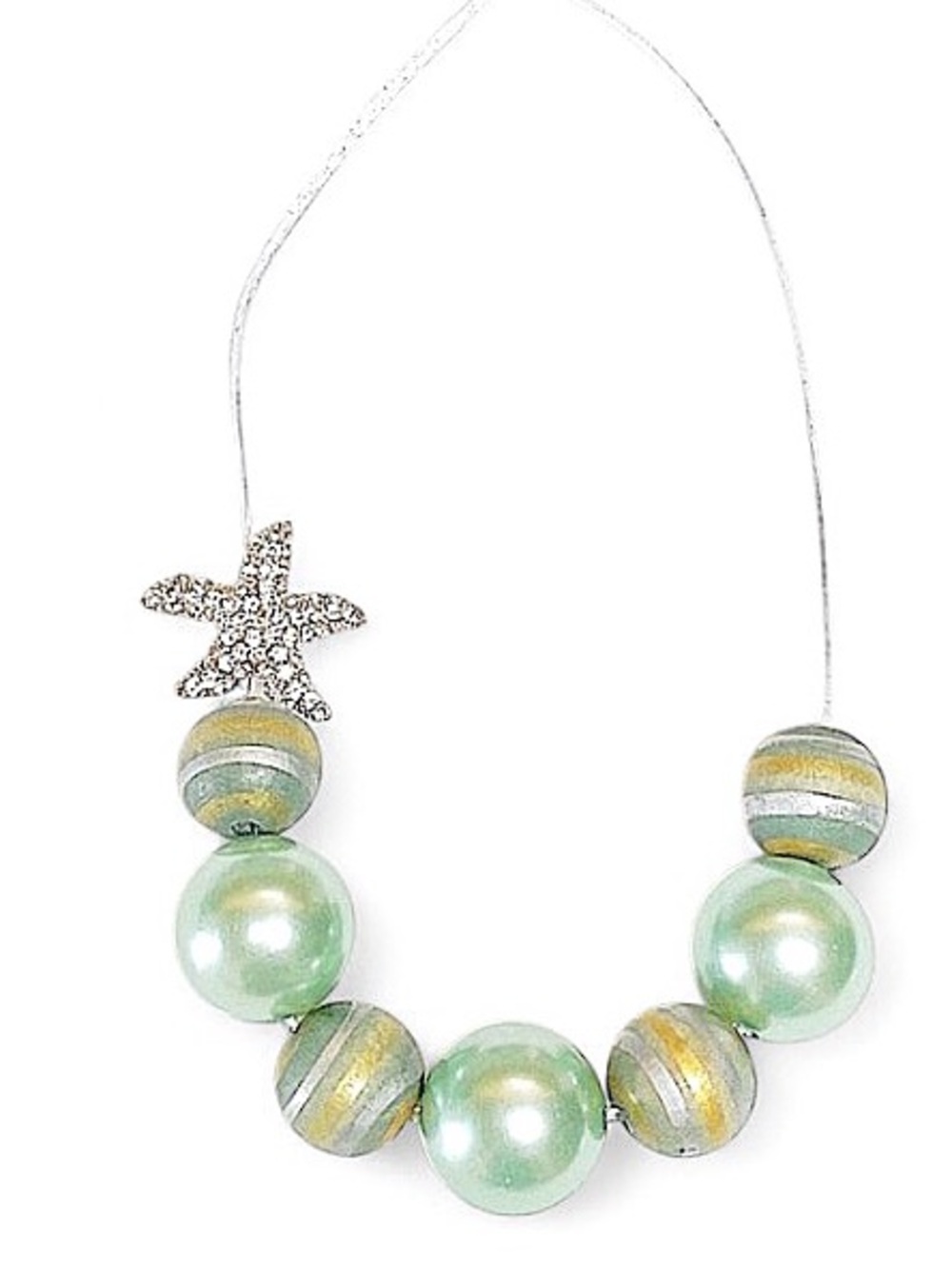 Seafoam Pearl Starfish Floating Necklace Rhinestone Beach Jewelry Adjustable